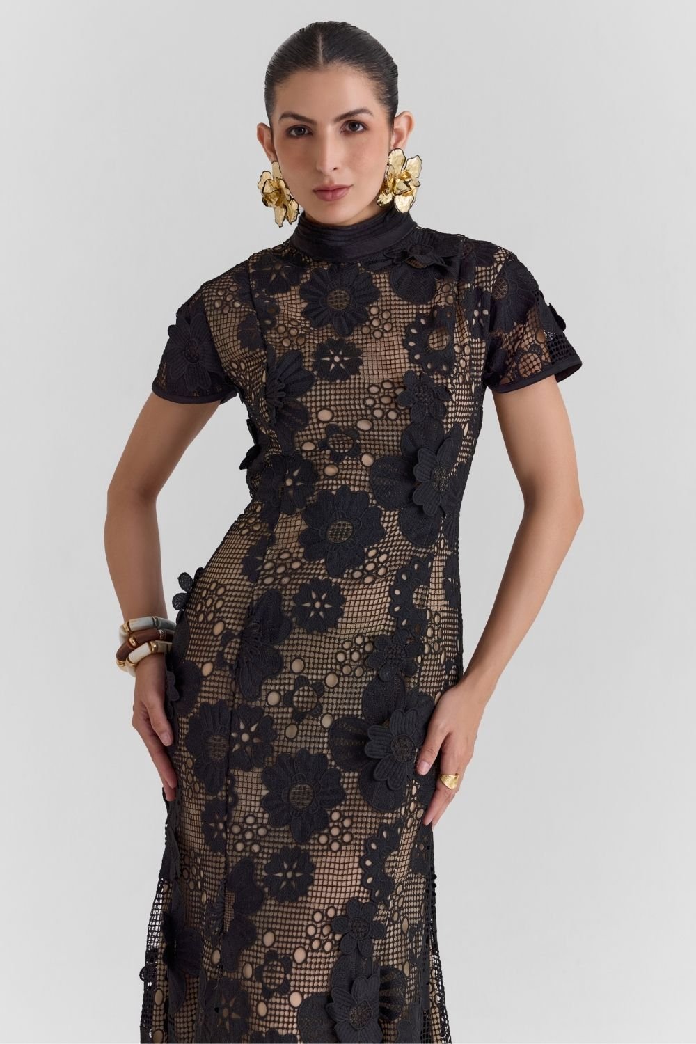 Velour Lace Midi Dress - Zabella
