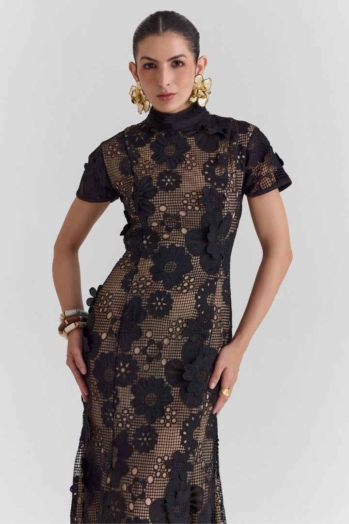 Velour Lace Midi Dress - Zabella