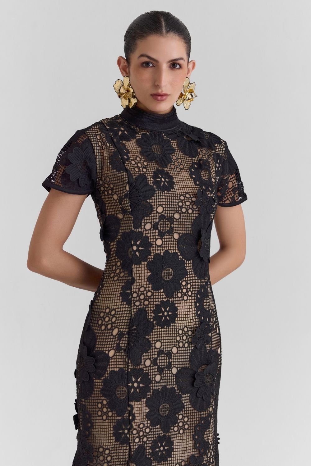 Velour Lace Midi Dress - Zabella