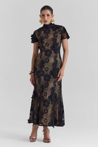Velour Lace Midi Dress - Zabella
