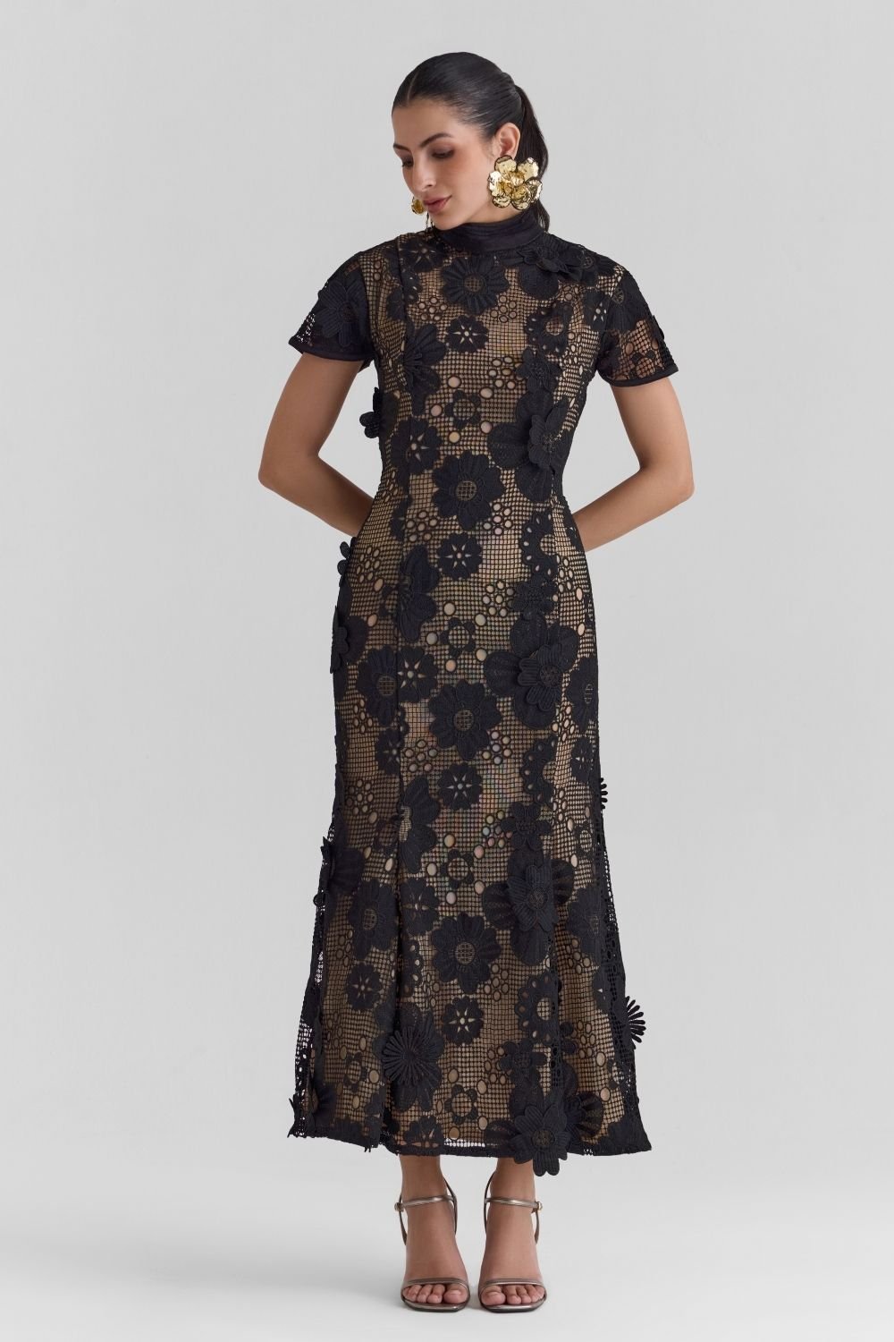 Velour Lace Midi Dress - Zabella