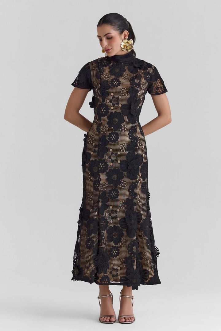Velour Lace Midi Dress - Zabella
