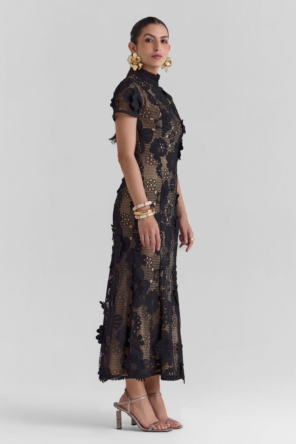 Velour Lace Midi Dress - Zabella