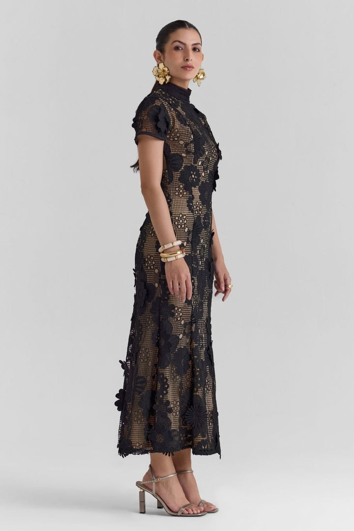 Velour Lace Midi Dress - Zabella
