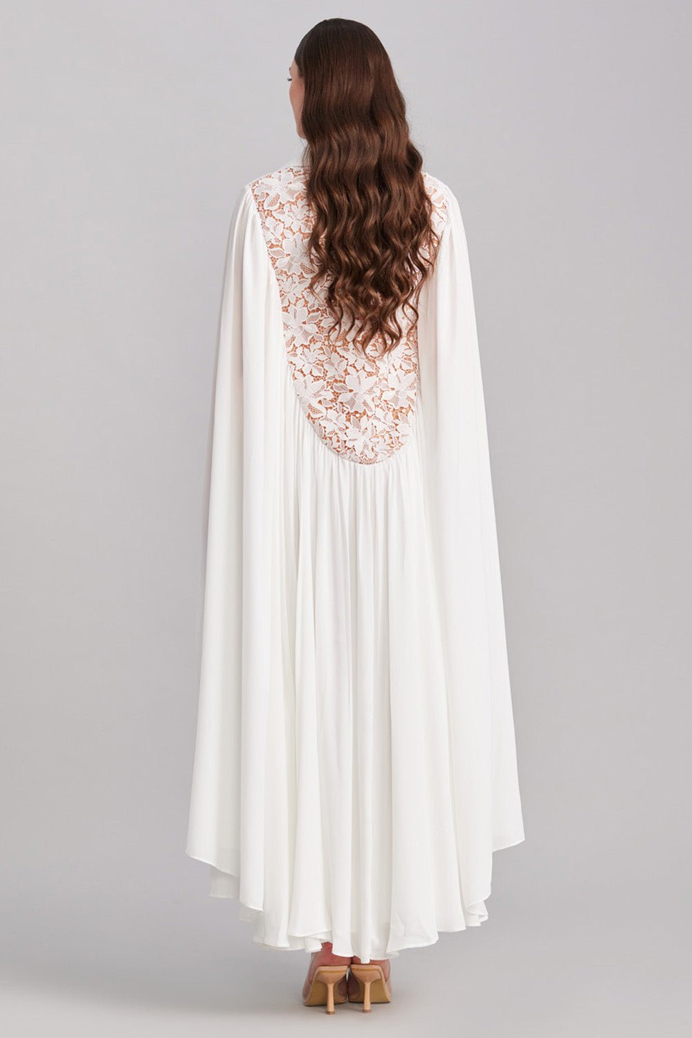 White Lace & Georgette Cape Dress - Zabella