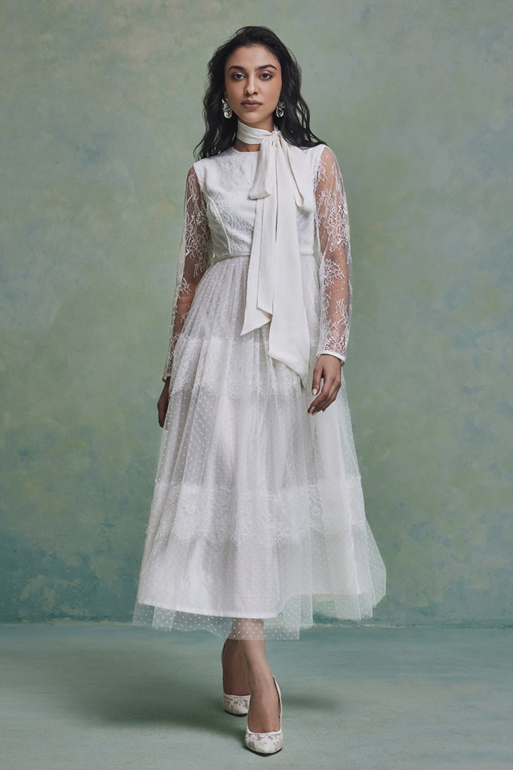 White Oasis Midi With Scarf - Zabella