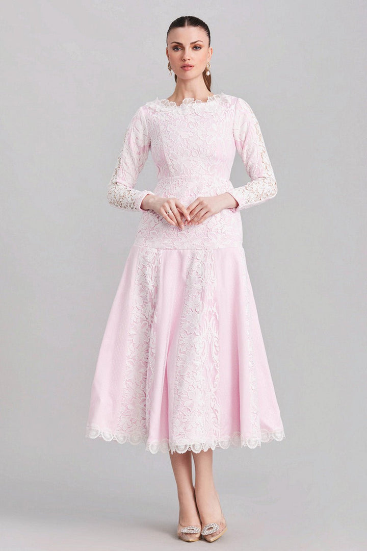 White & Pink Panelled Lace Dress - Zabella
