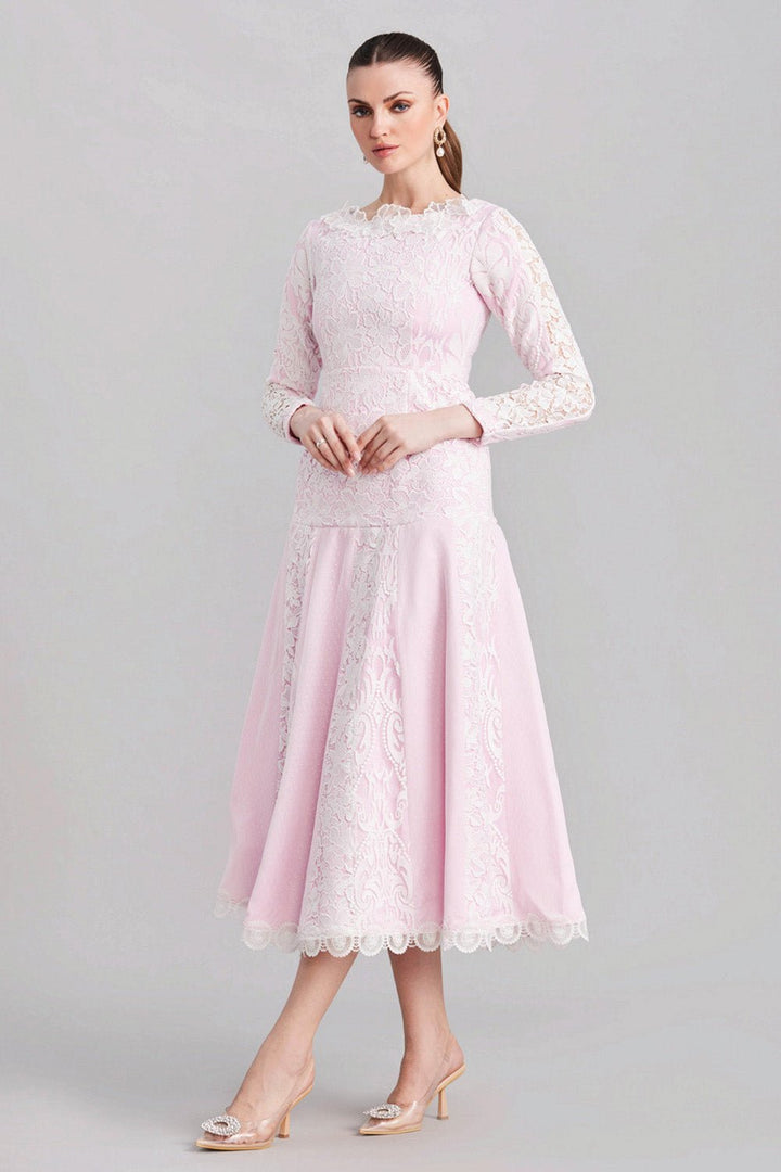 White & Pink Panelled Lace Dress - Zabella