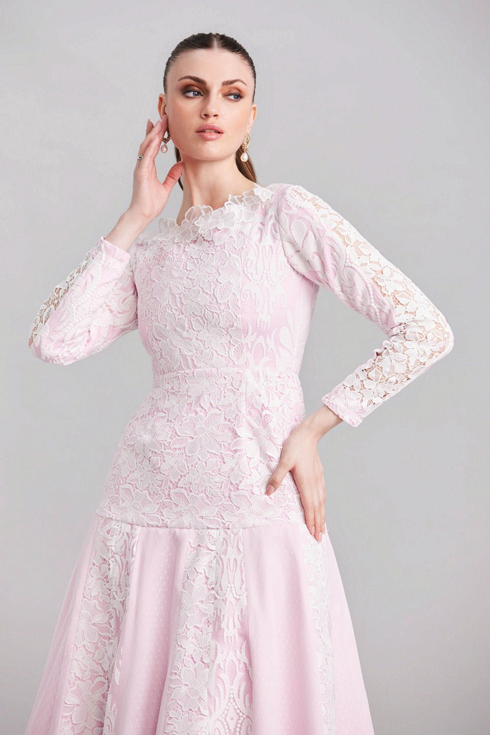 White & Pink Panelled Lace Dress - Zabella