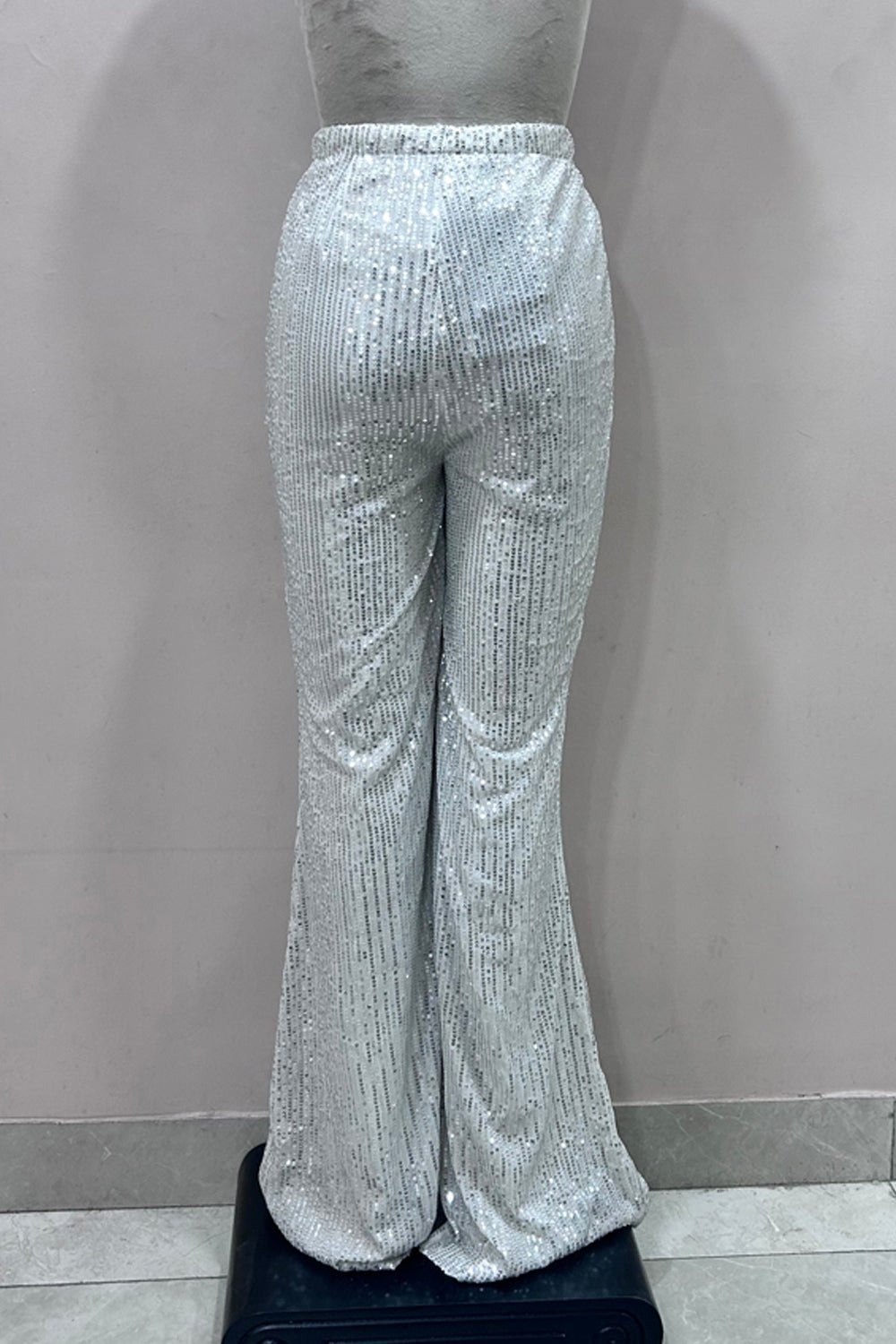 White Sequin Flared Pants - Zabella