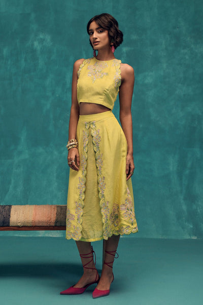 Willow Embroidered Linen Skirt & Top Set - Zabella