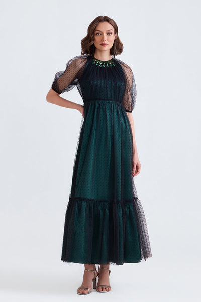 Yara Satin and Tulle Maxi Dress - Zabella