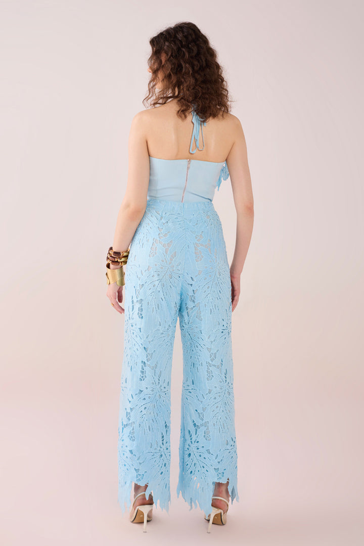 Blue Leaflet Lace Top & Pants Set