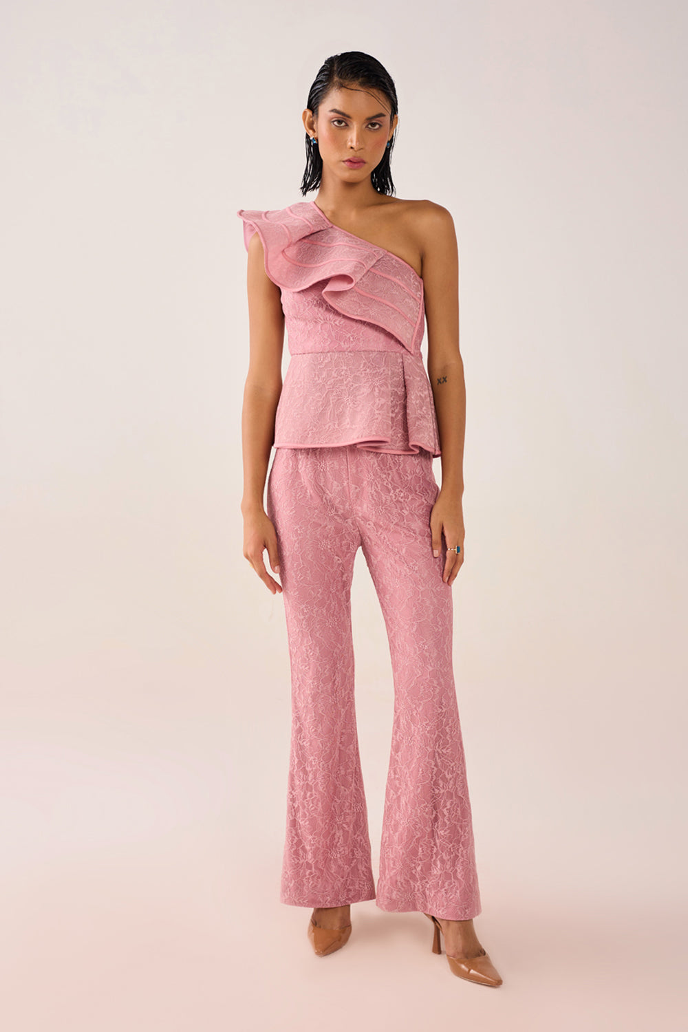 Salmon Pink Lace Co Ord Set