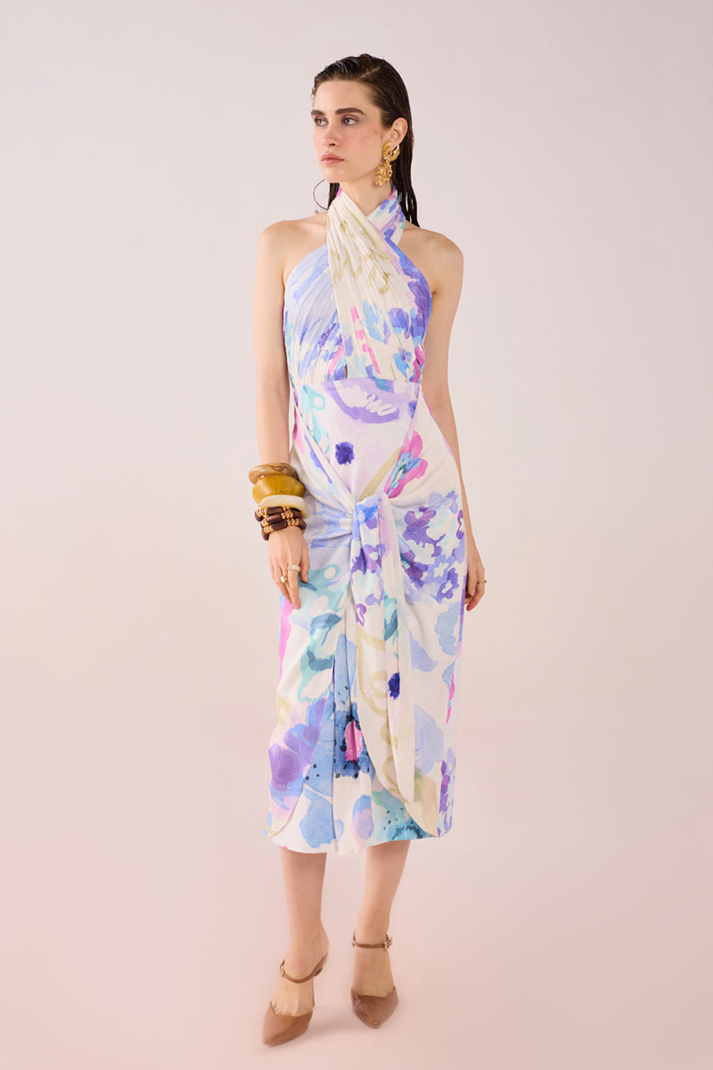 Acqua Floral Draped Midi