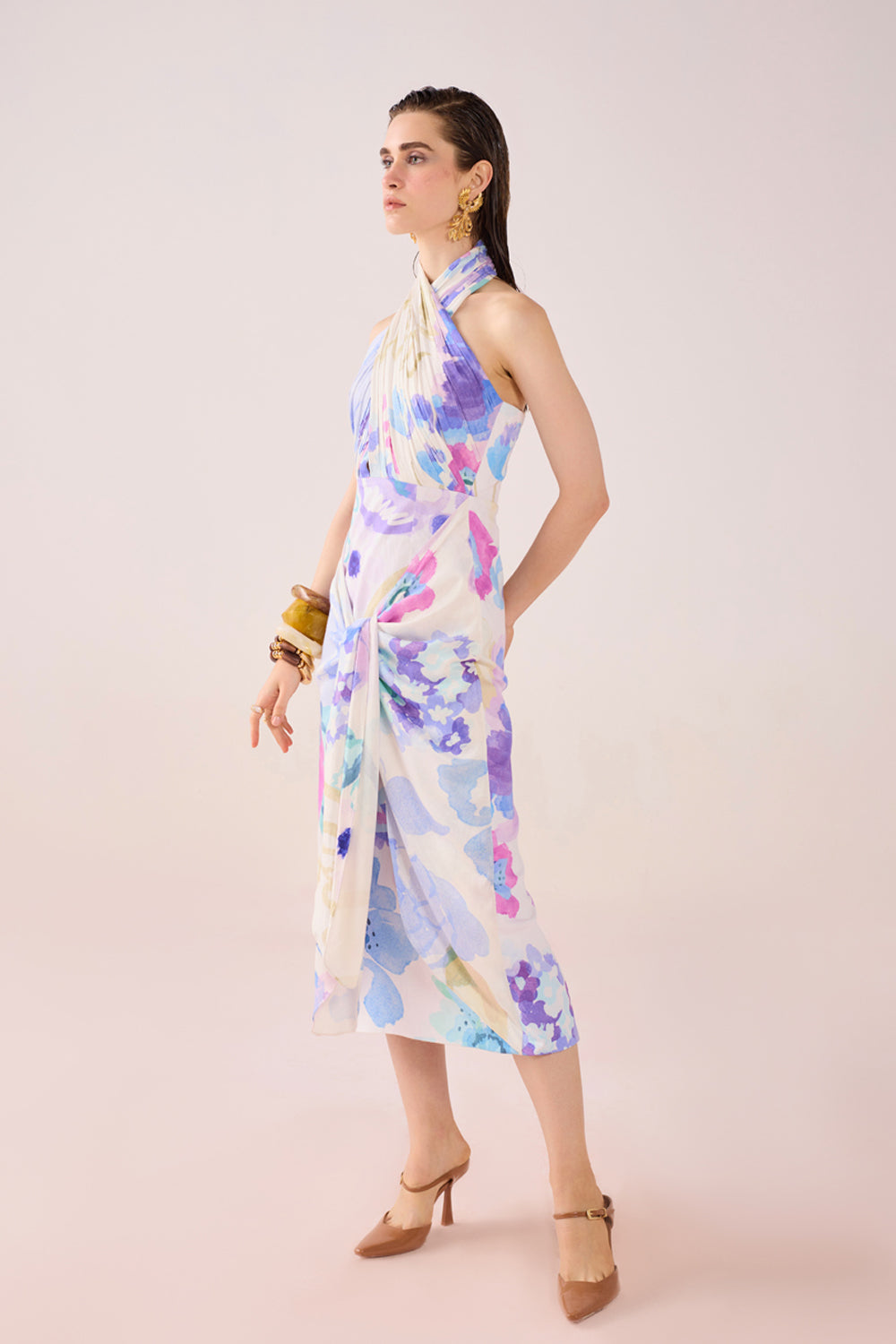 Acqua Floral Draped Midi