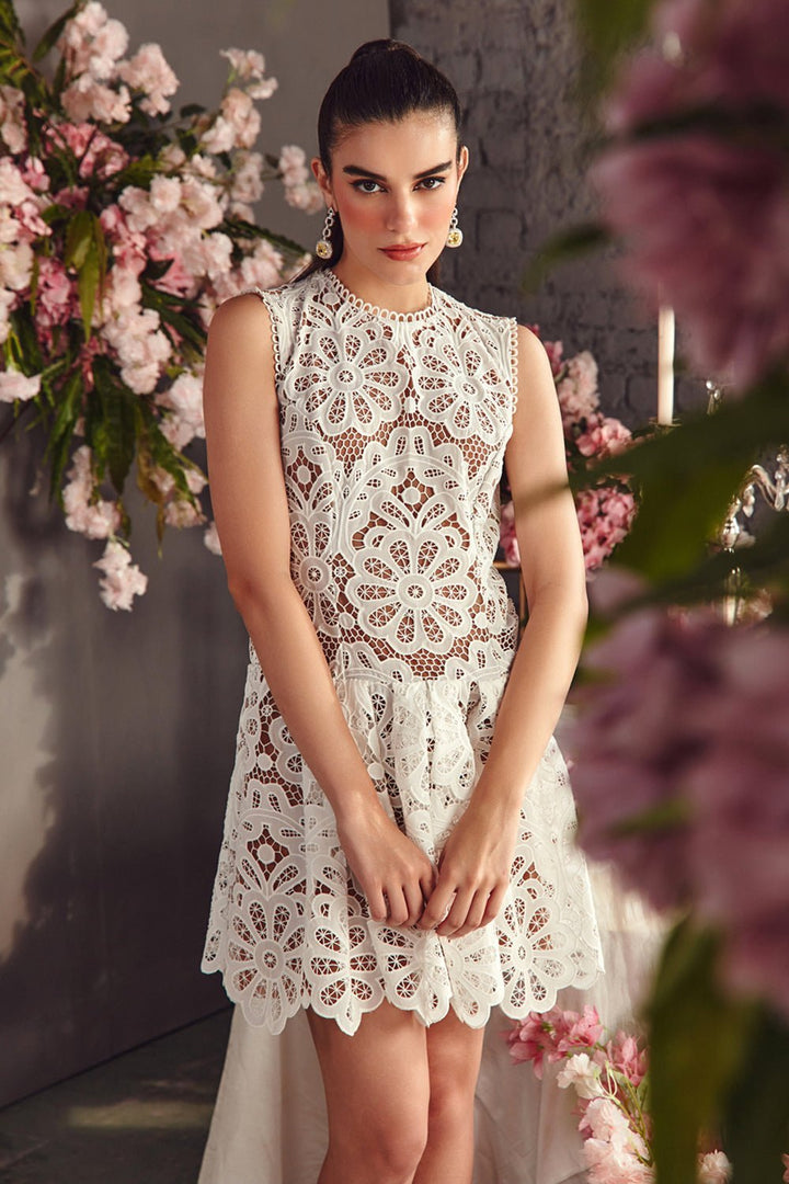 Aahana S Kumra In Our White Lace Structured Mini Dress - Zabella