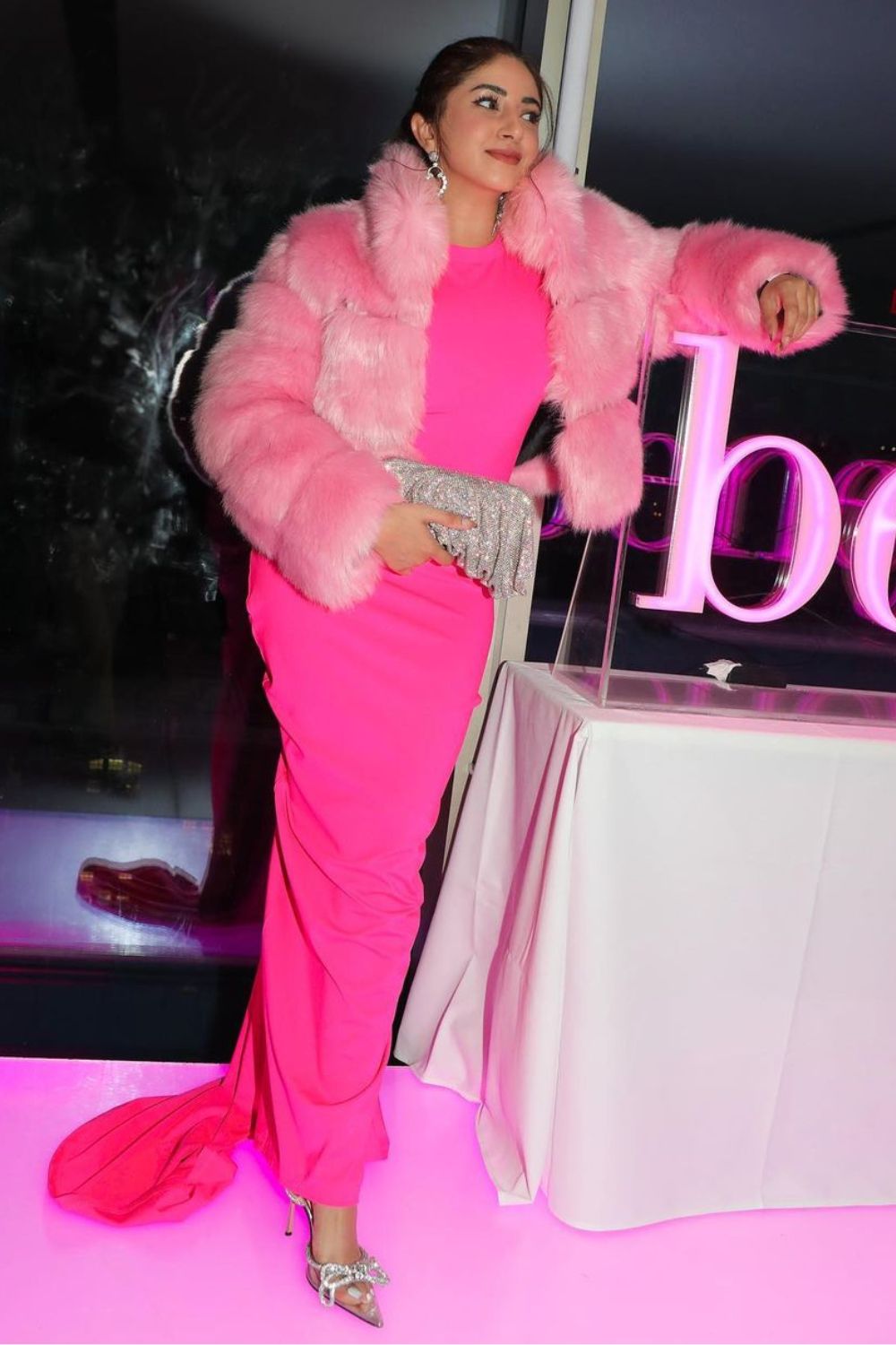 Aashna Shroff In Our Pink Faux Fur Jacket - Zabella
