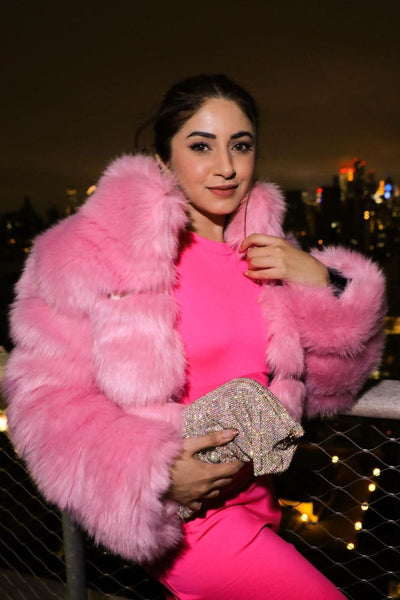 Aashna Shroff In Our Pink Faux Fur Jacket - Zabella