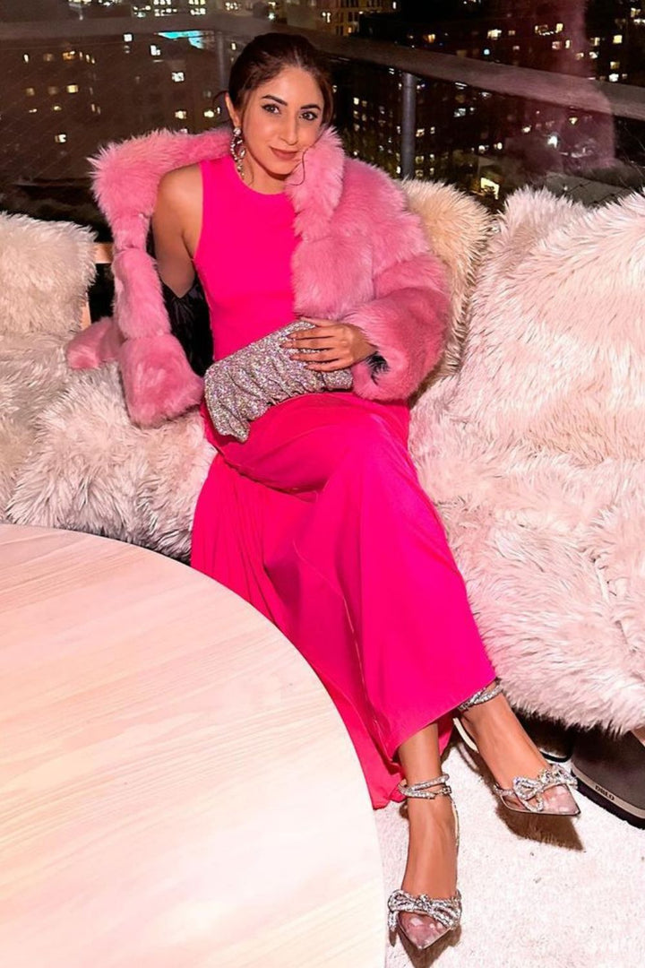 Aashna Shroff In Our Pink Faux Fur Jacket - Zabella