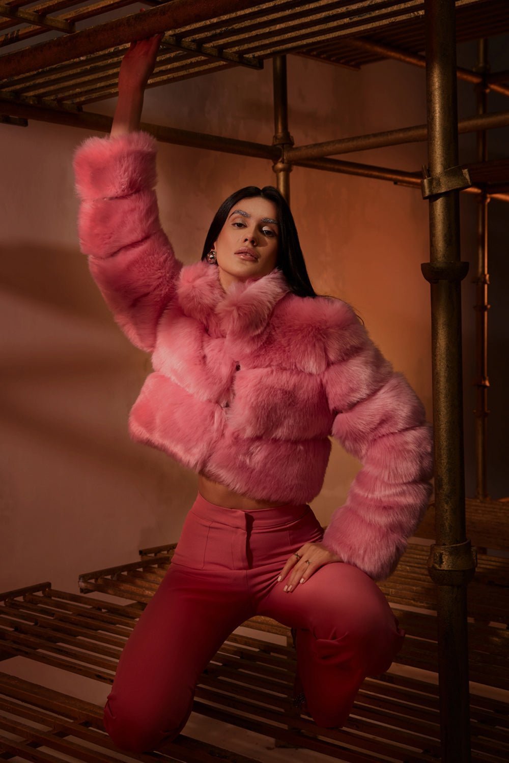 Aashna Shroff In Our Pink Faux Fur Jacket - Zabella