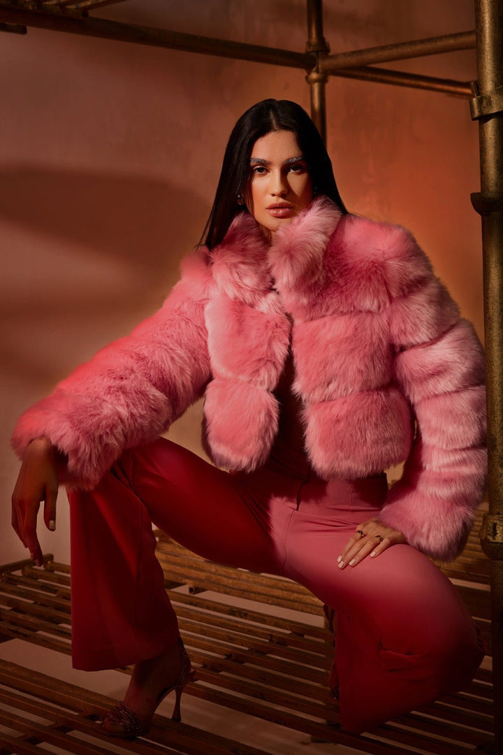 Aashna Shroff In Our Pink Faux Fur Jacket - Zabella