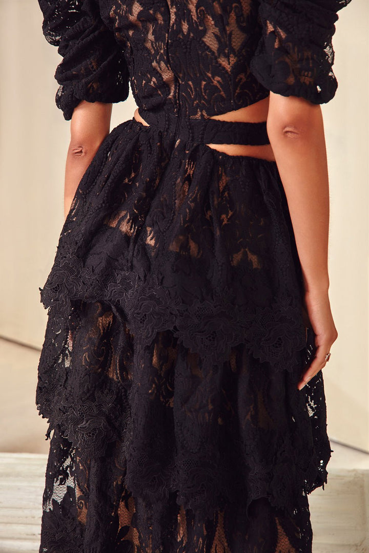 Apeksha Porwal In Our Black Textured Cut Out Midi Dress - Zabella