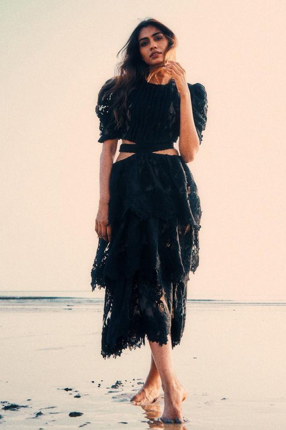 Apeksha Porwal In Our Black Textured Cut Out Midi Dress - Zabella