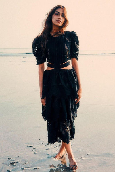 Apeksha Porwal In Our Black Textured Cut Out Midi Dress - Zabella