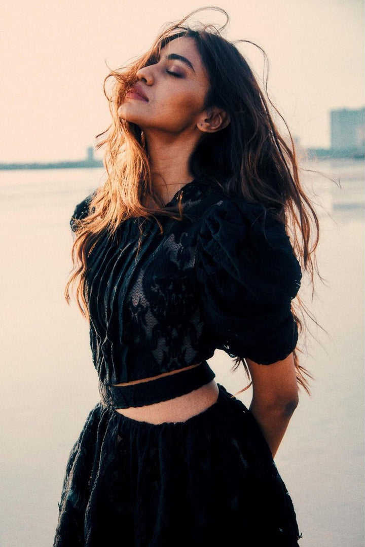 Apeksha Porwal In Our Black Textured Cut Out Midi Dress - Zabella