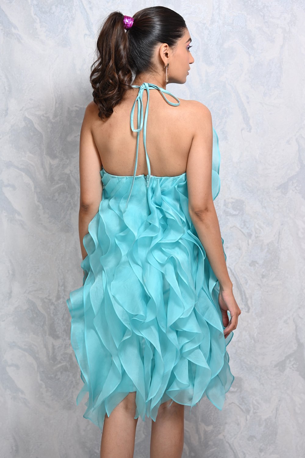 Aqua Ruffle Dress - Shopzabella