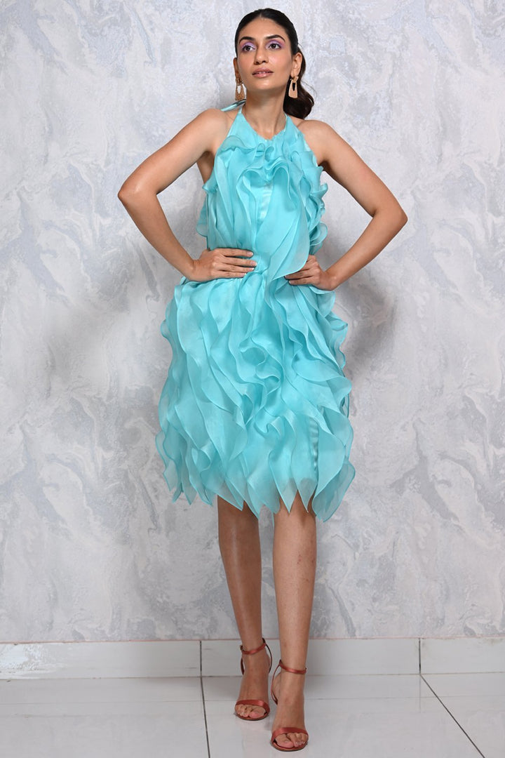 Aqua Ruffle Dress - Shopzabella