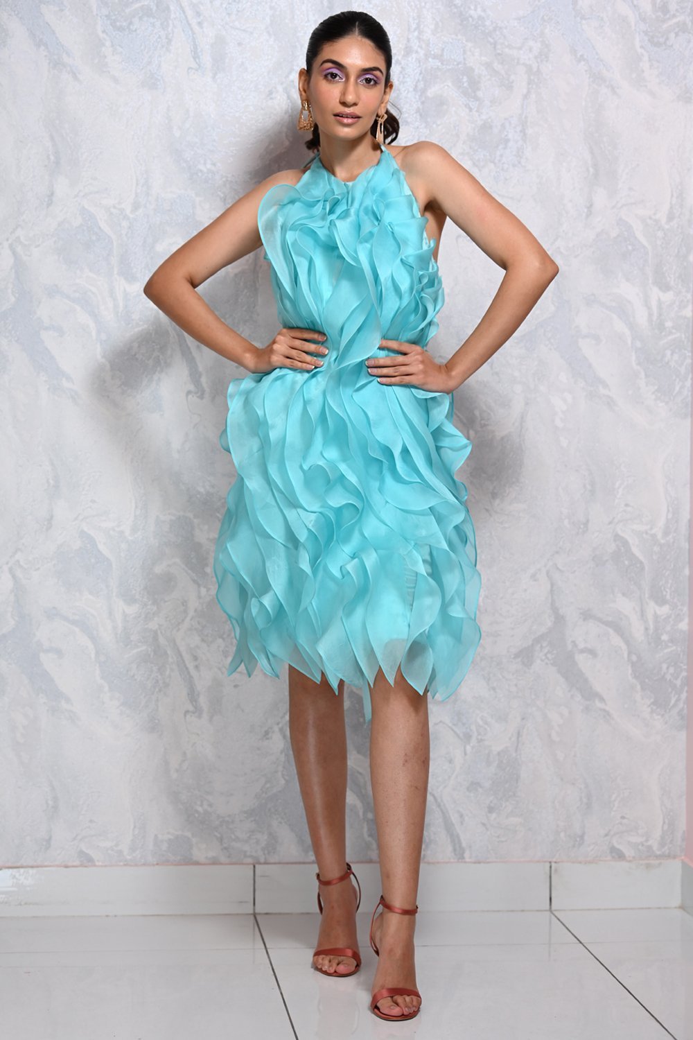 Aqua Ruffle Dress - Shopzabella