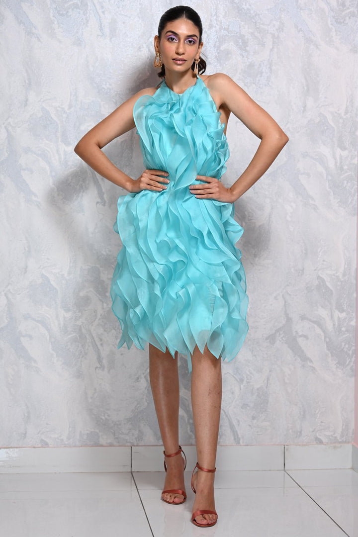Aqua Ruffle Dress - Shopzabella