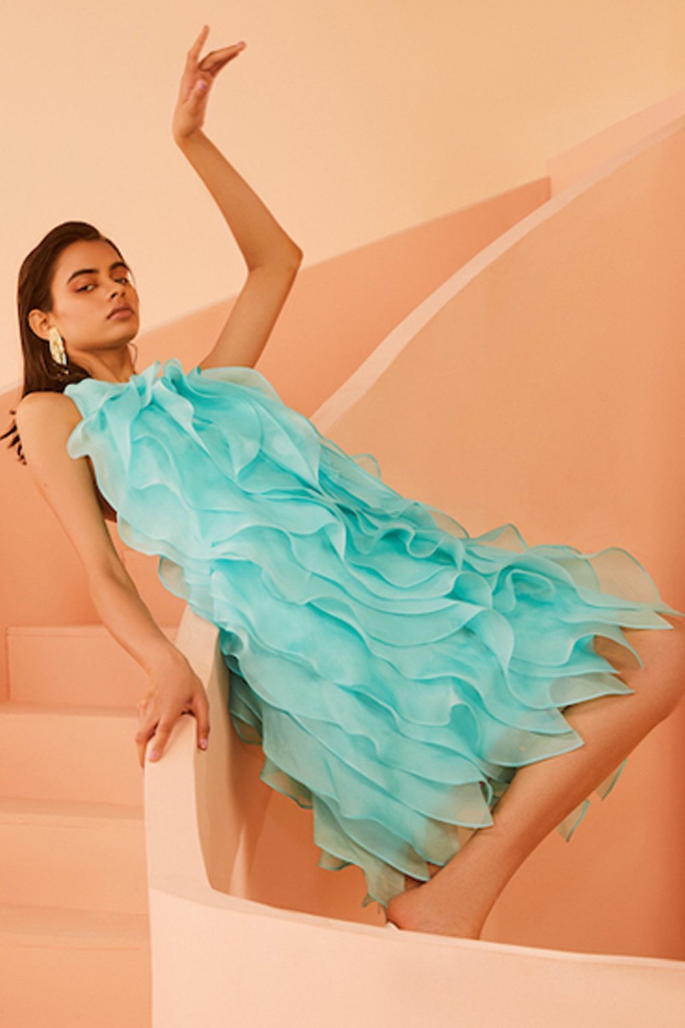 Aqua Ruffle Dress - Shopzabella