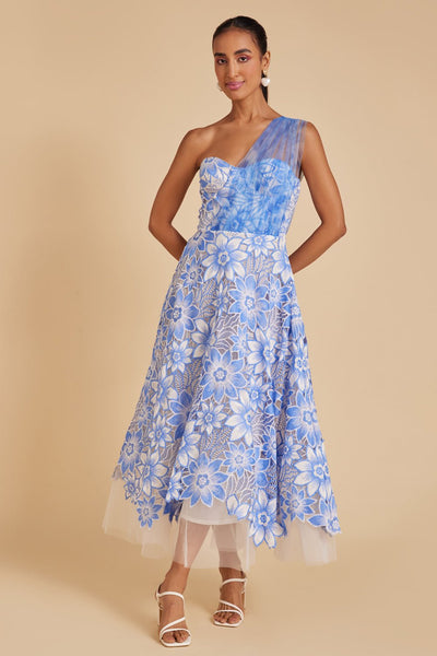 Azure Blue One Shoulder Maxi Dress - Zabella