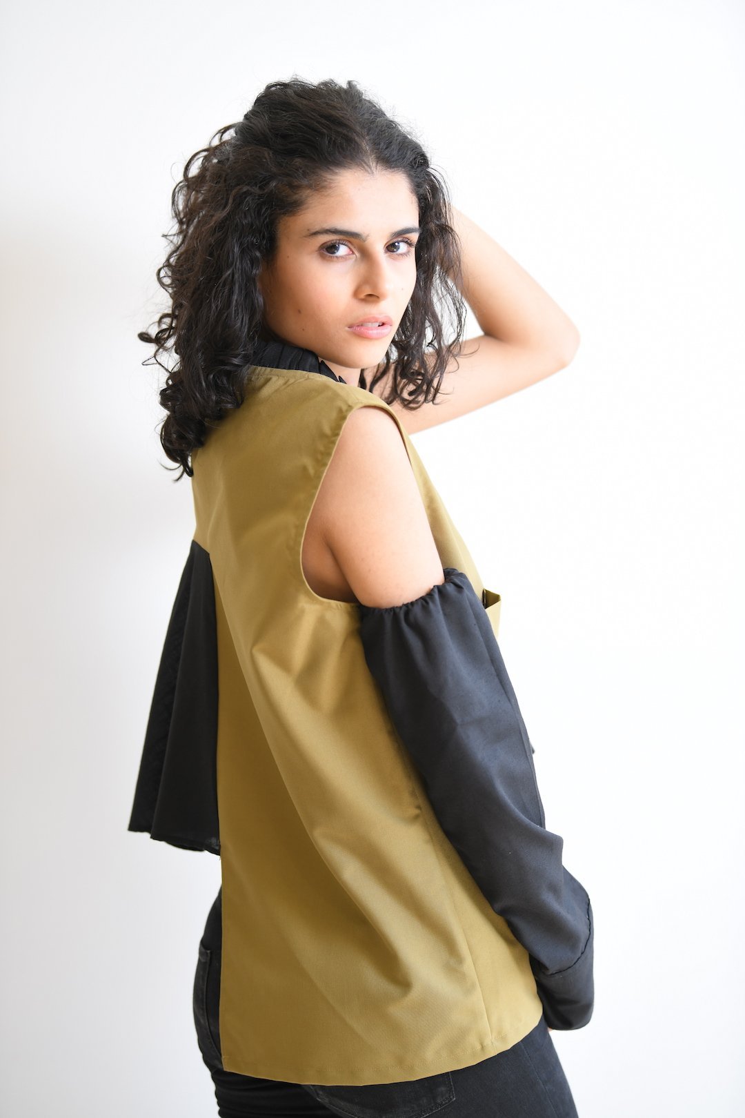 Black & Beige One Sleeve Shirt - Shopzabella