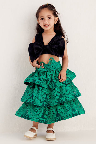 Black Bow Crop Top & Skirt Set - Zabella