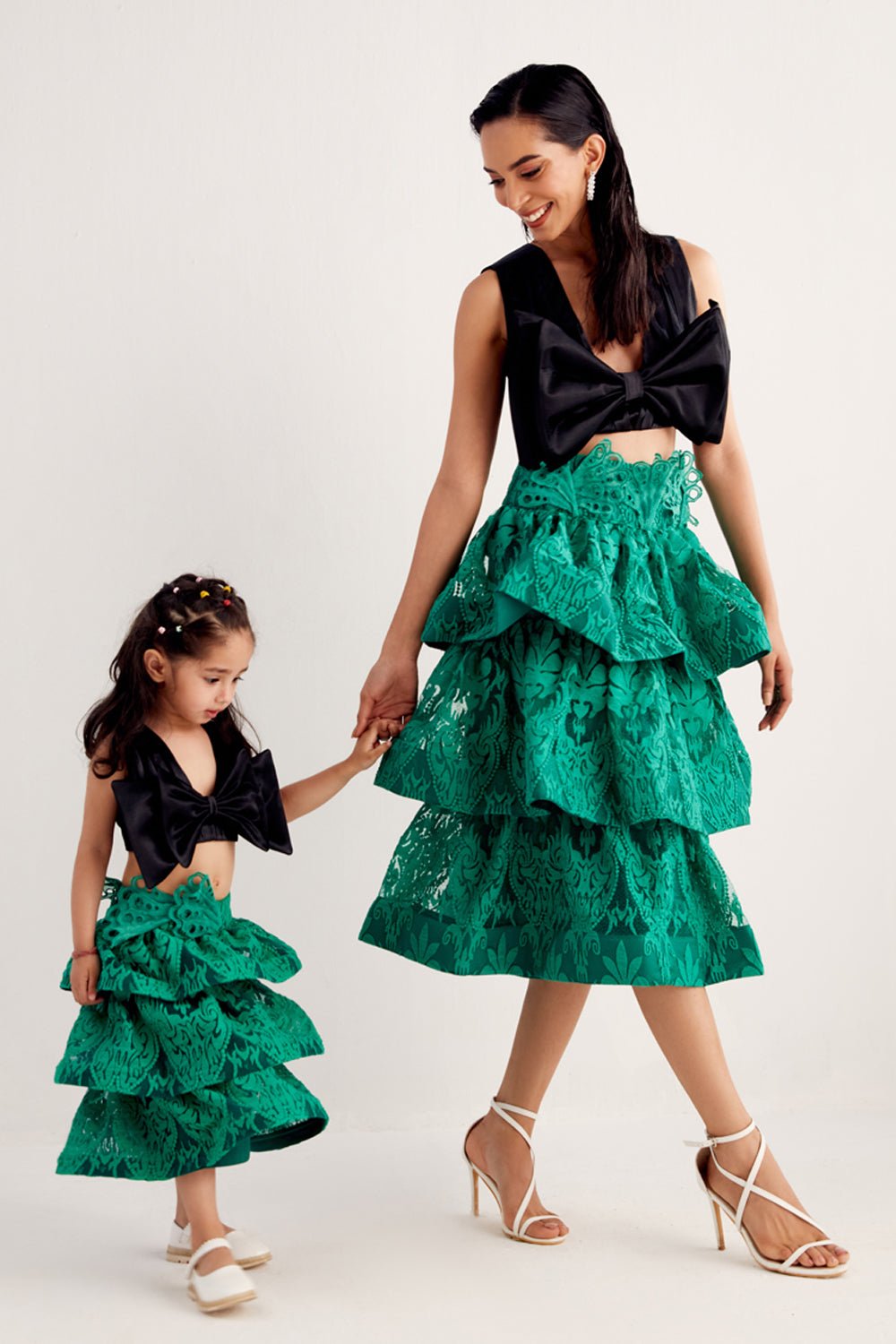Black Bow Crop Top & Skirt Set - Zabella
