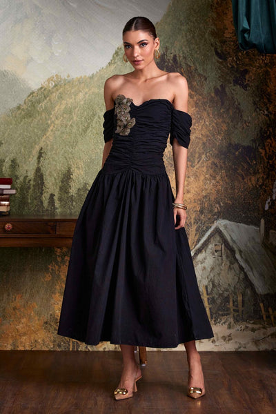 Black Embellished Cotton Dress - Zabella
