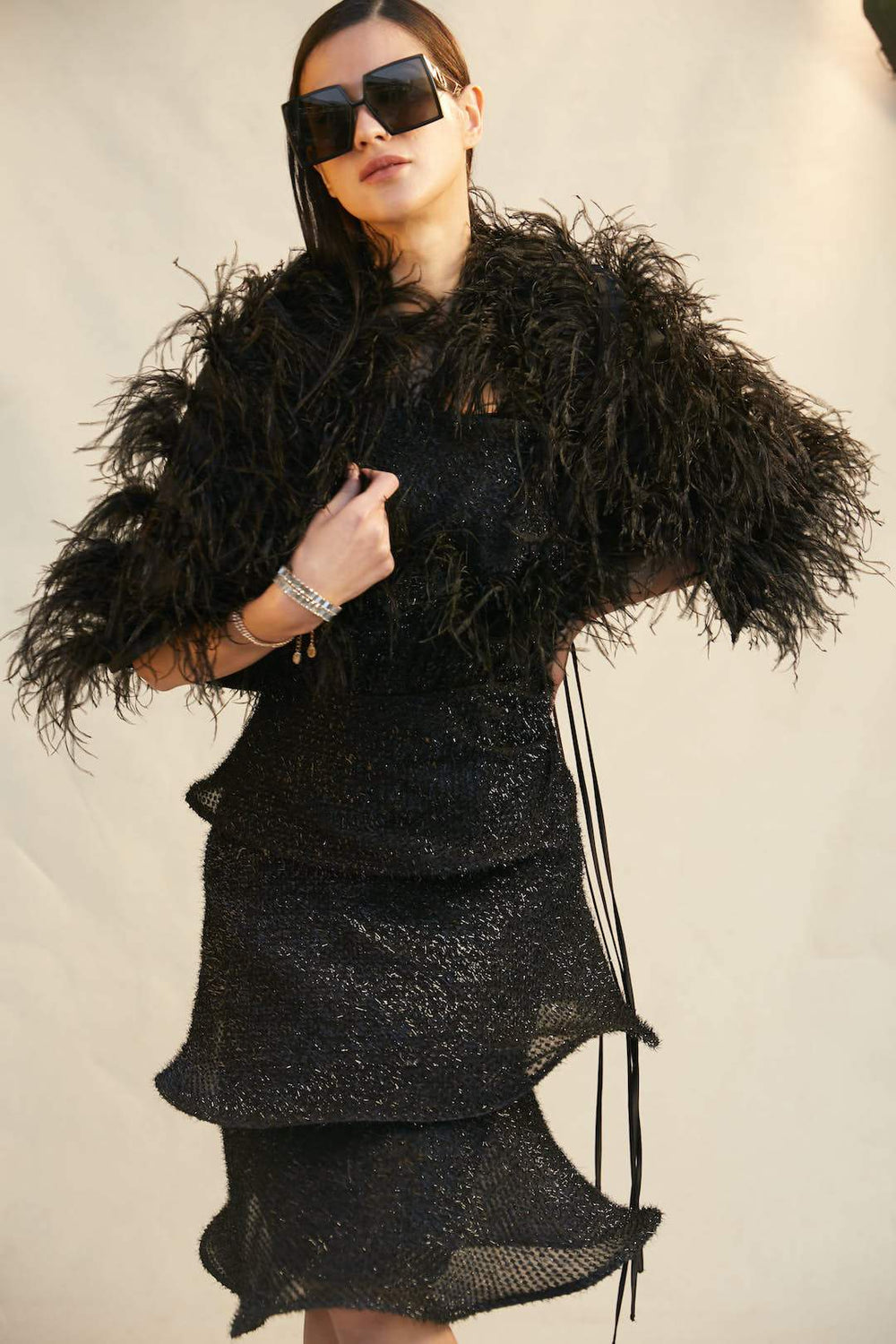 Black Feather Cape - Shopzabella