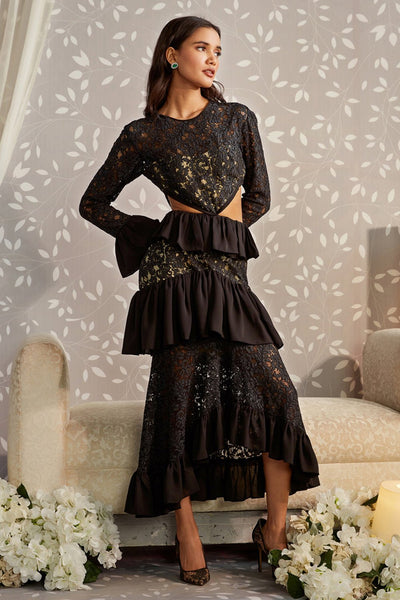 Black Lace Cut Out Maxi Dress - Zabella