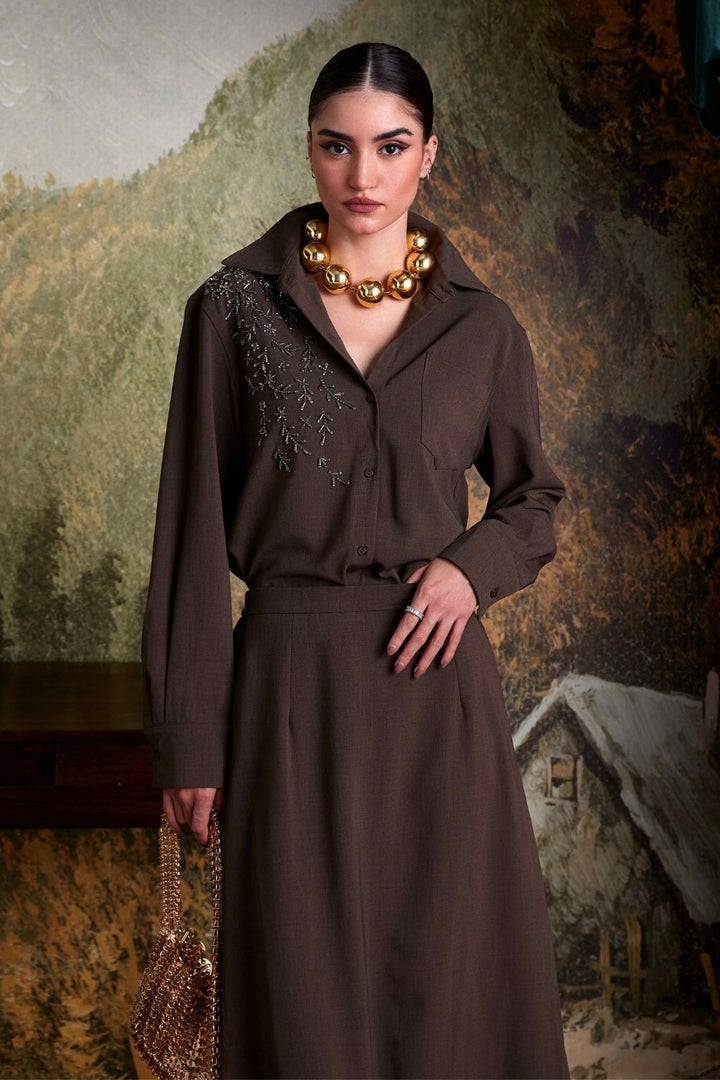 Brown Hand Embellished Co-ord Set - Zabella