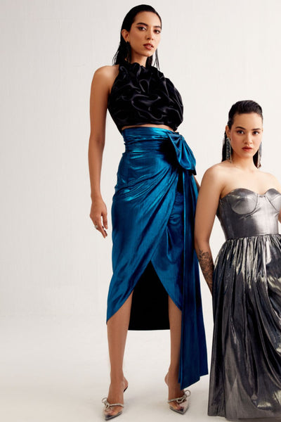 Cobalt Blue Metallic Skirt & Top Set - Zabella