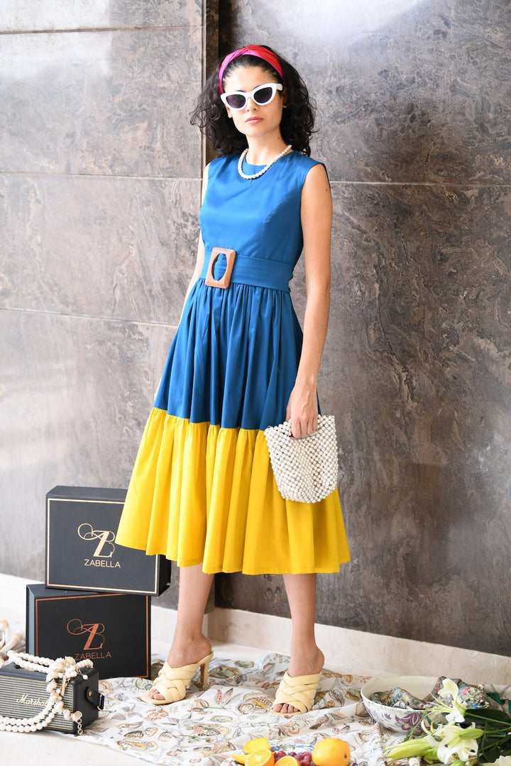 Colour Block Midi Dress - Shopzabella