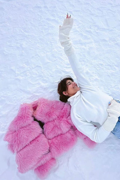 Deeksha Khurana In Our Pink Faux Fur Jacket - Zabella