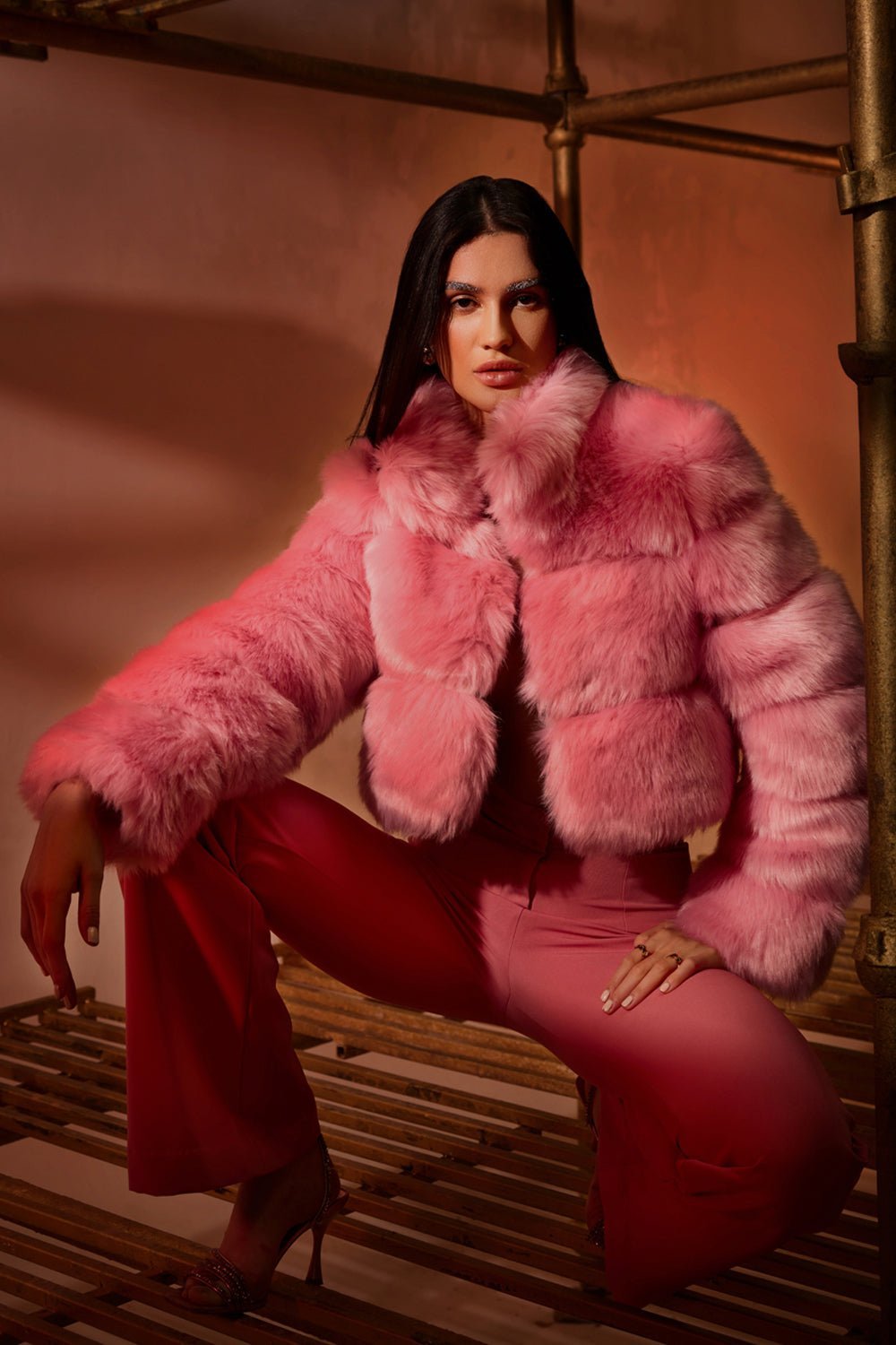 Deeksha Khurana In Our Pink Faux Fur Jacket - Zabella