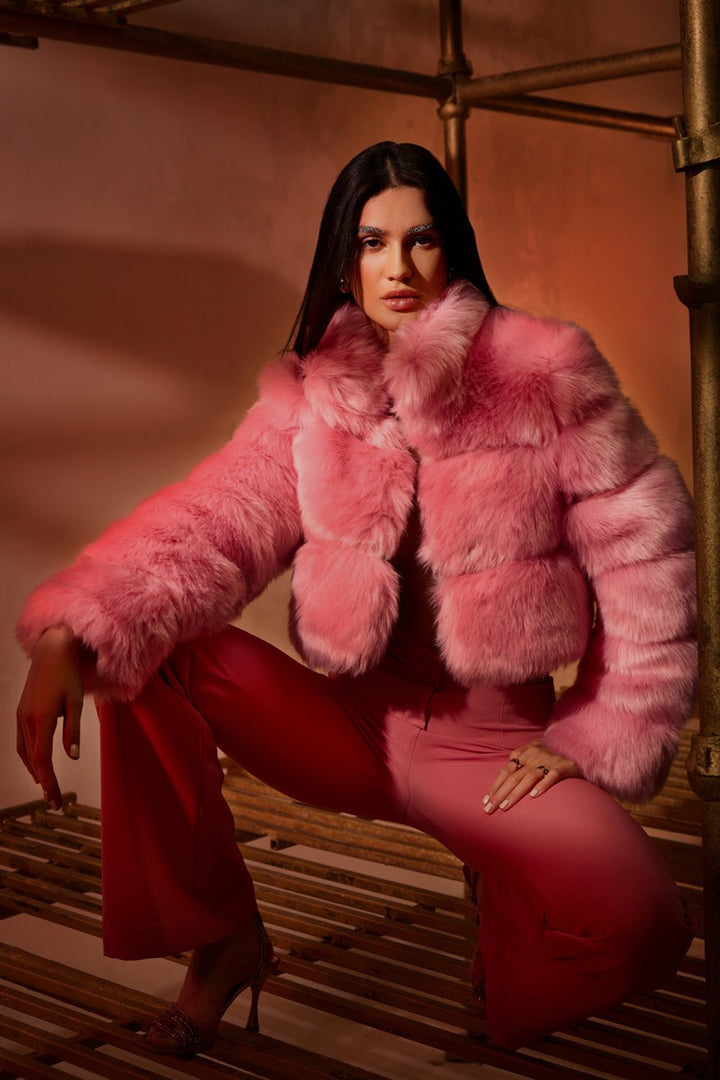 Deeksha Khurana In Our Pink Faux Fur Jacket - Zabella