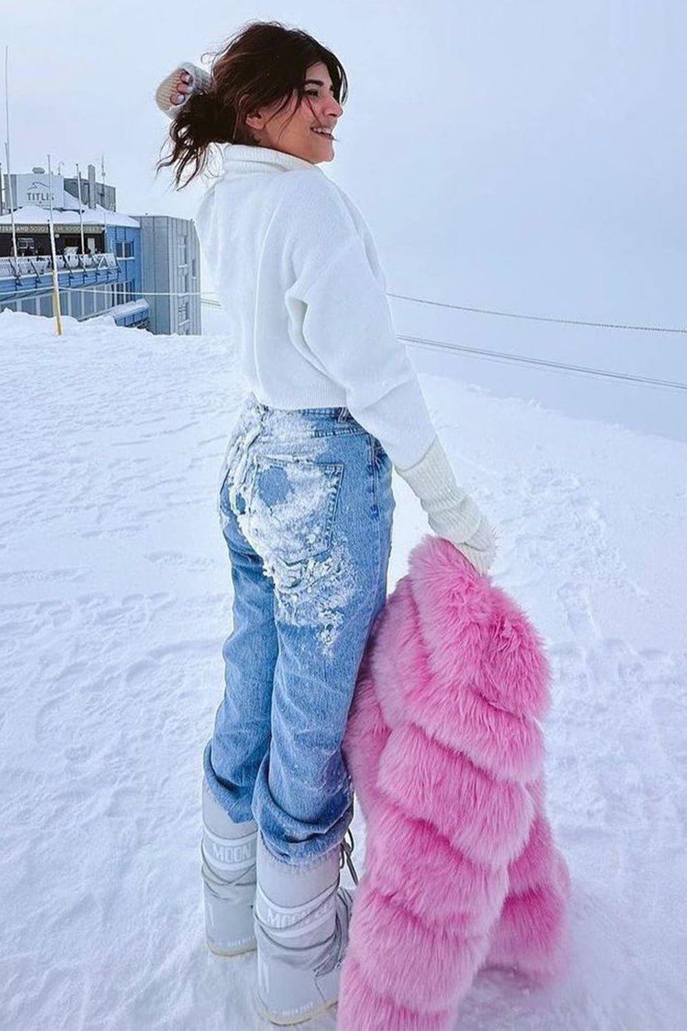 Deeksha Khurana In Our Pink Faux Fur Jacket - Zabella