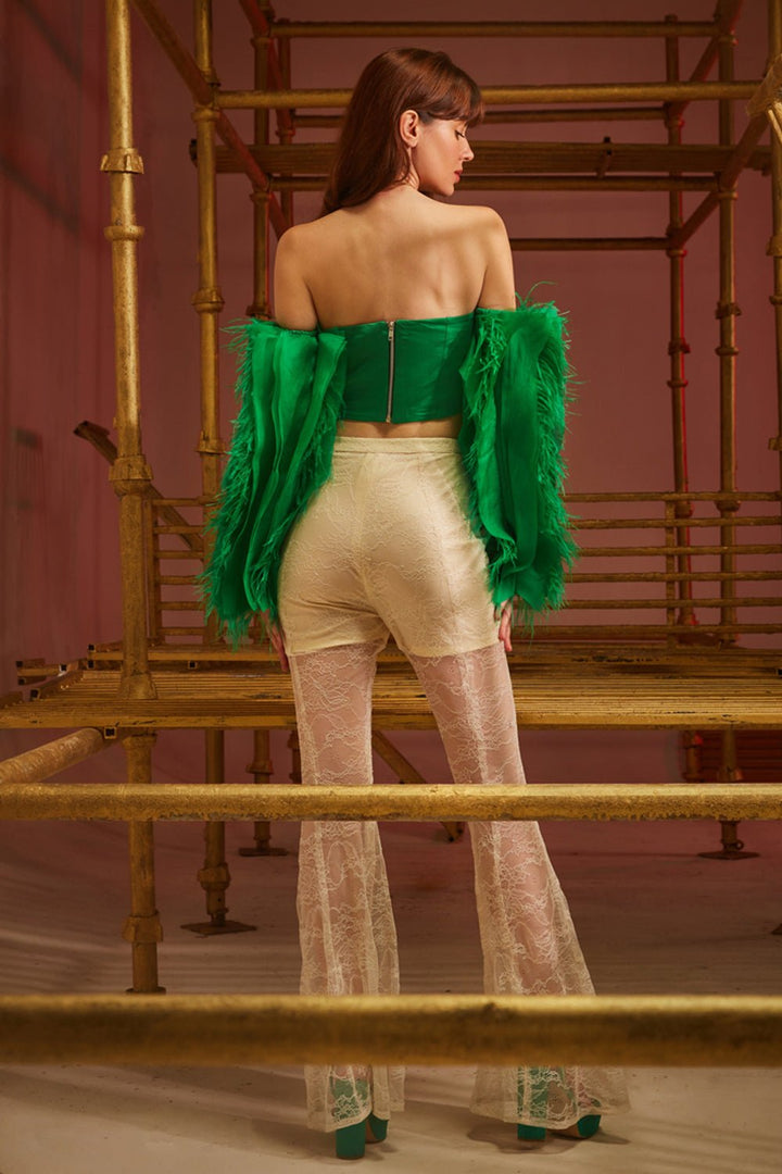 Electric Green Ruffle & Feather Top - Zabella